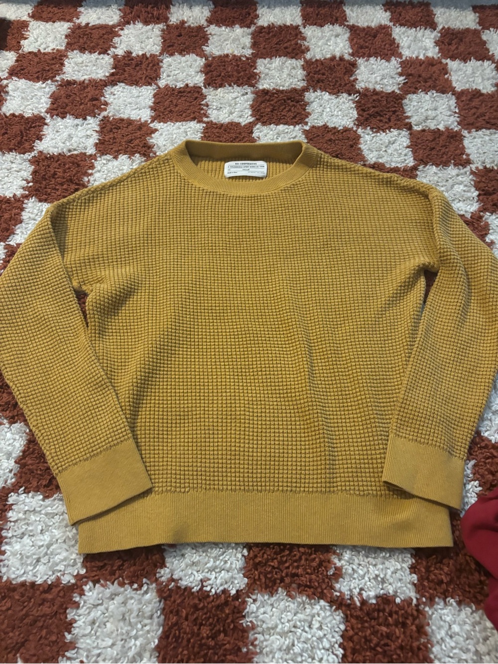 REI 100% cotton Mustard Waffle Knit Crew Sweater